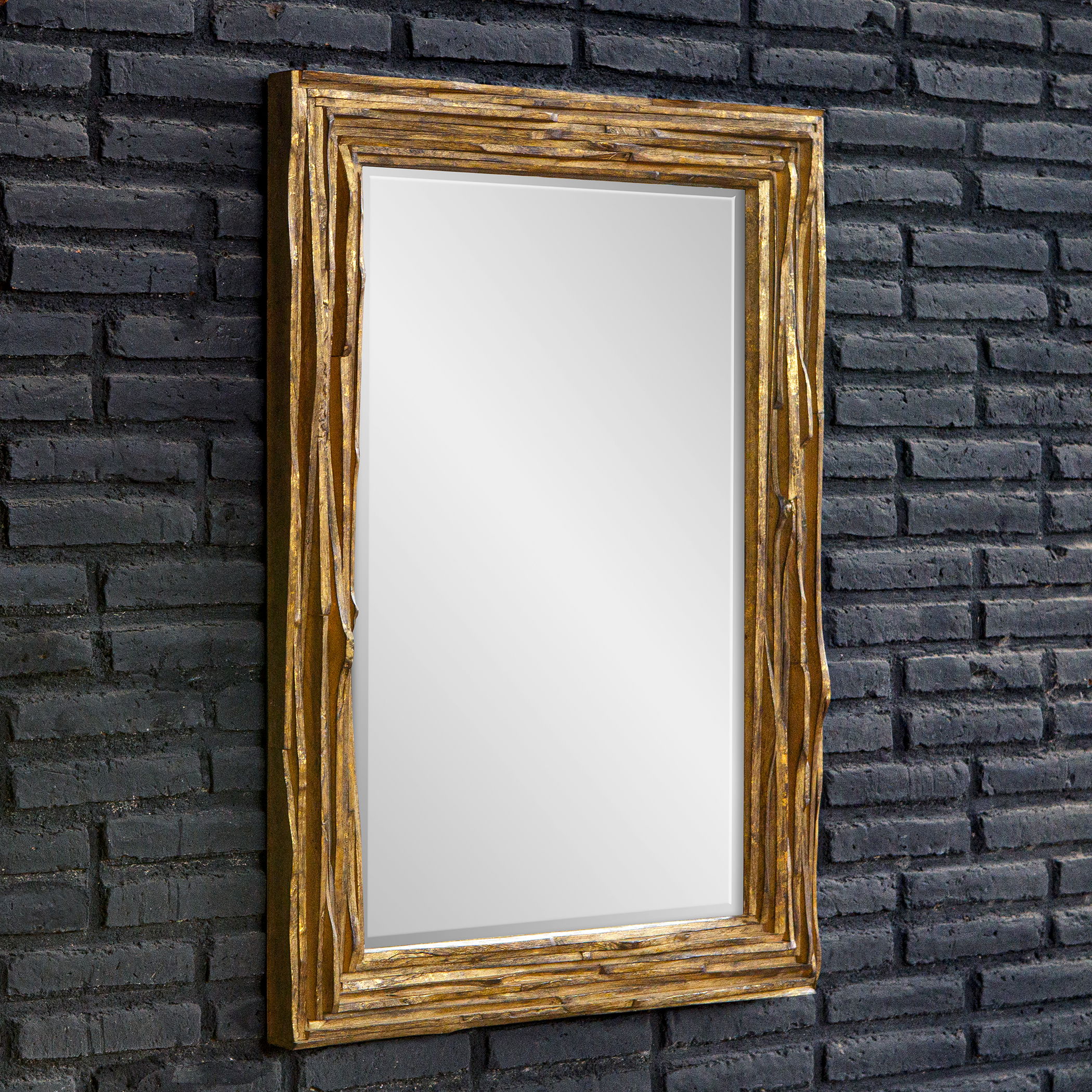 Overlap Teak Wood Mirror large image 
