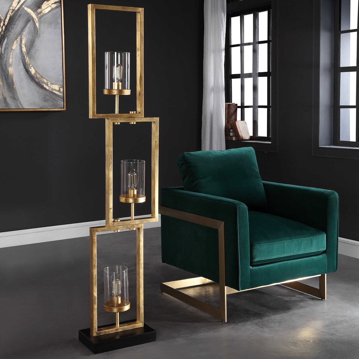 Cielo Staggered Rectangles Floor Lamp, by Uttermost, 1'2" width x 5'4.25" height x 8" depth View 6