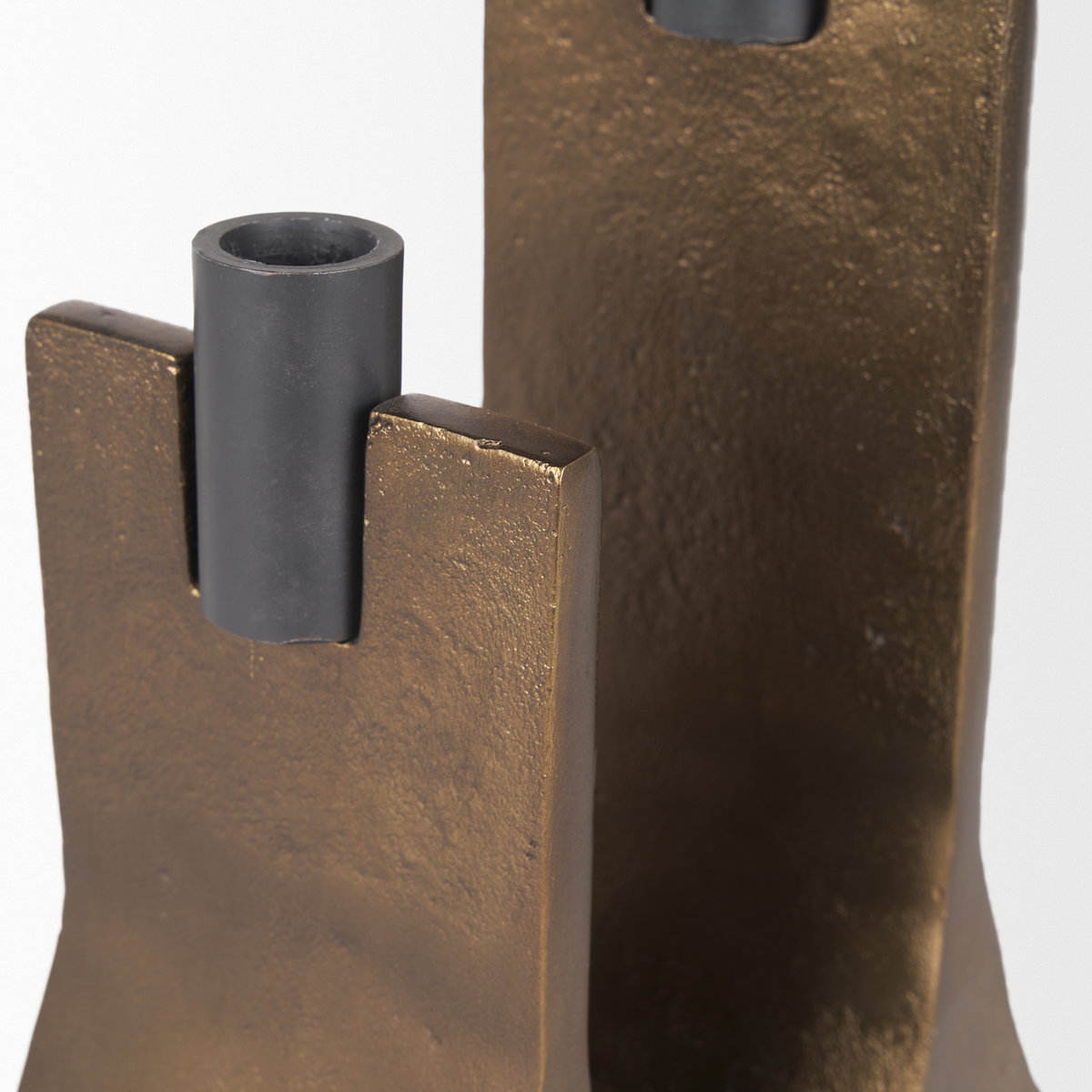 Polli Antiqued Gold with Matte Black Metal Taper Candleholders (Set of 2), Candles & Candle Holder by Mercana, 4.33" length x 4.15" width x 11.4" height View 12