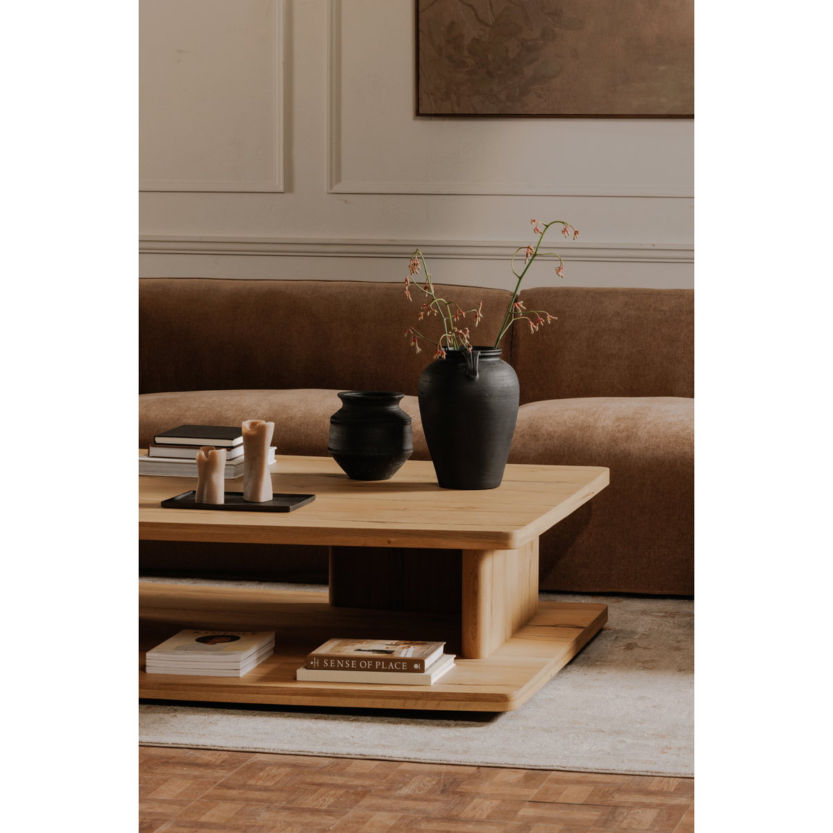 Casey Large Coffee Table Rustic Oak, by Moe's Home, 64" width x 16" height x 48" depth View 6