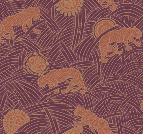 Tibetan Tigers Orange & Gold Wallpaper