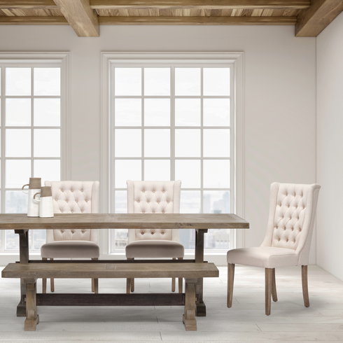Mackenzie High-Back Dining Side Chair | Cream Plush Linen with Ash Wood