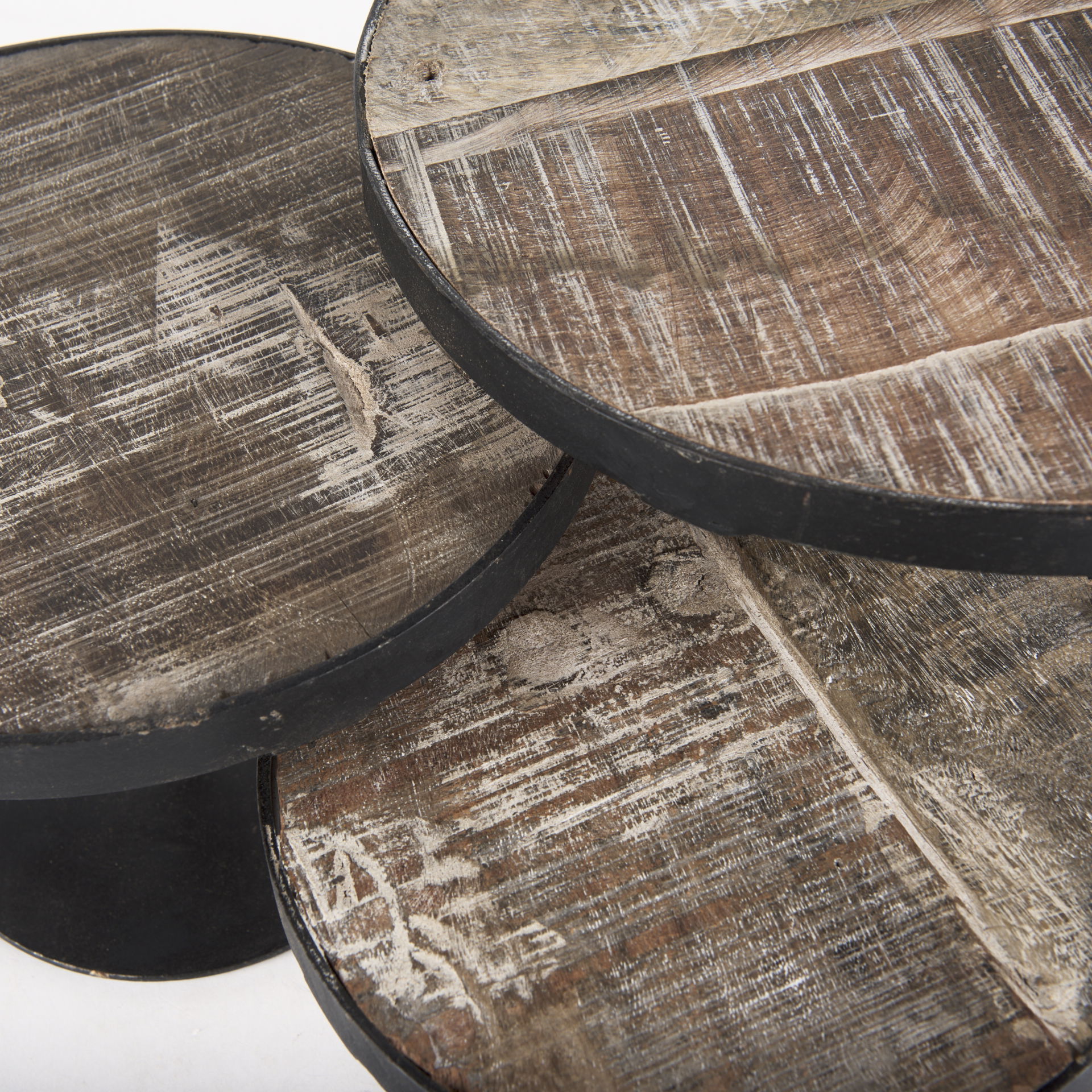 Lorenz (Set of 3) Light Brown Wood with Black Metal Base Round Decorative Display Stands, Decorative Tray by Mercana, 12" length x 12" width x 8" height View 6