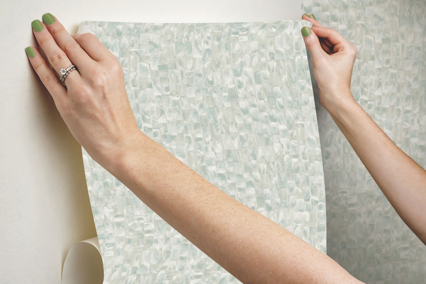 Mother of Pearl Blue & Green Peel & Stick Wallpaper large image 
