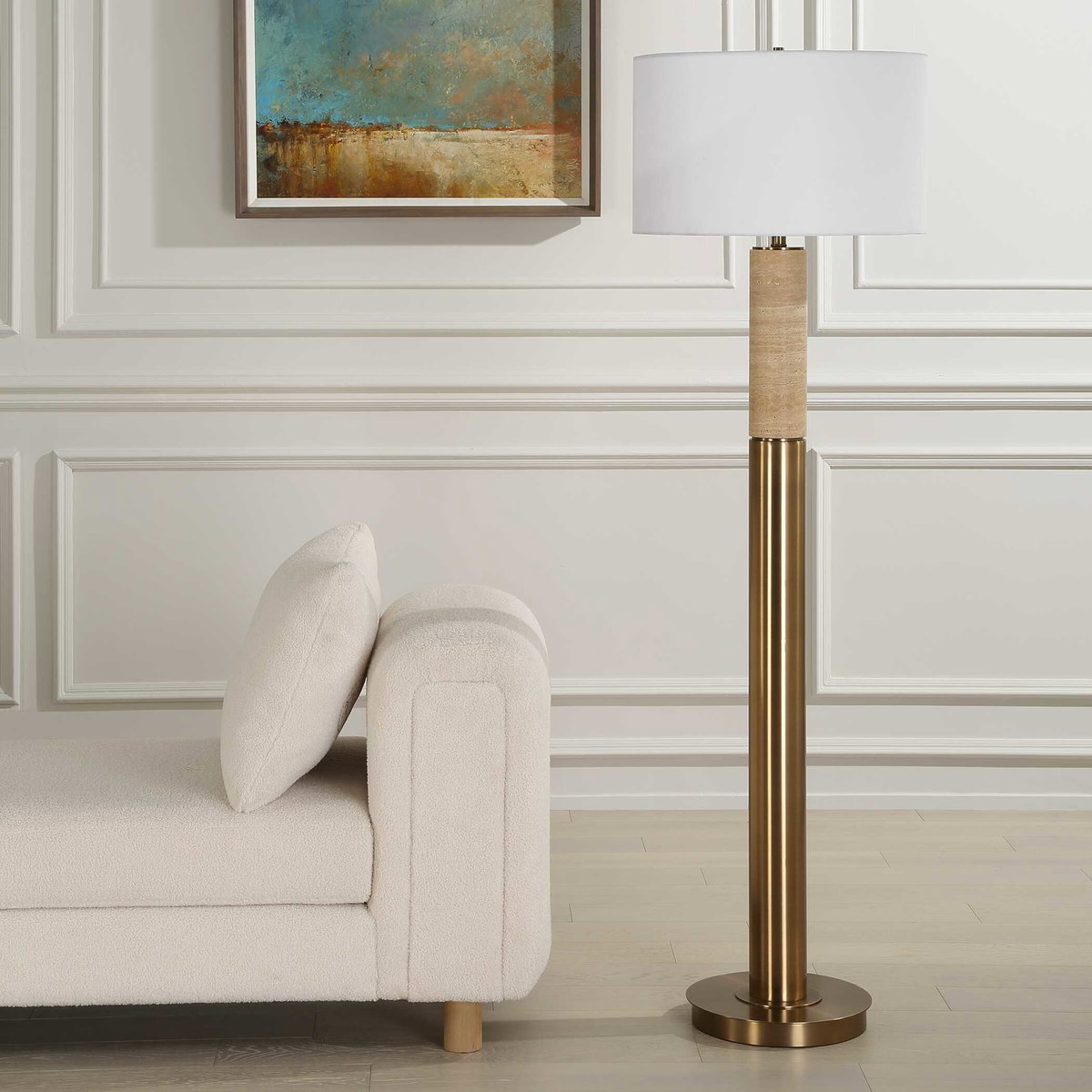 Knox Travertine Floor Lamp, by Uttermost, 1'8" width x 5'6" height x 1'8" depth View 4
