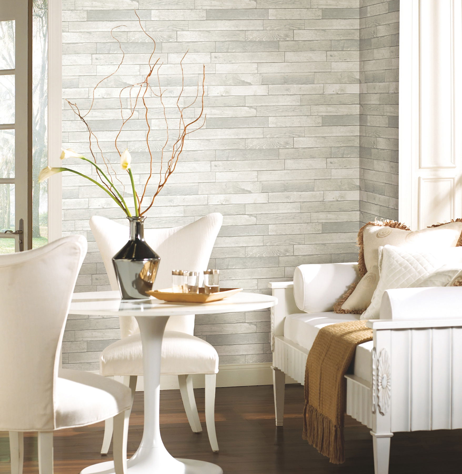 Warehouse Planks White Peel & Stick Wallpaper large image 