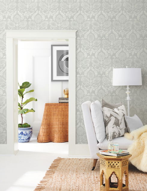 Laurel Damask Grey Wallpaper