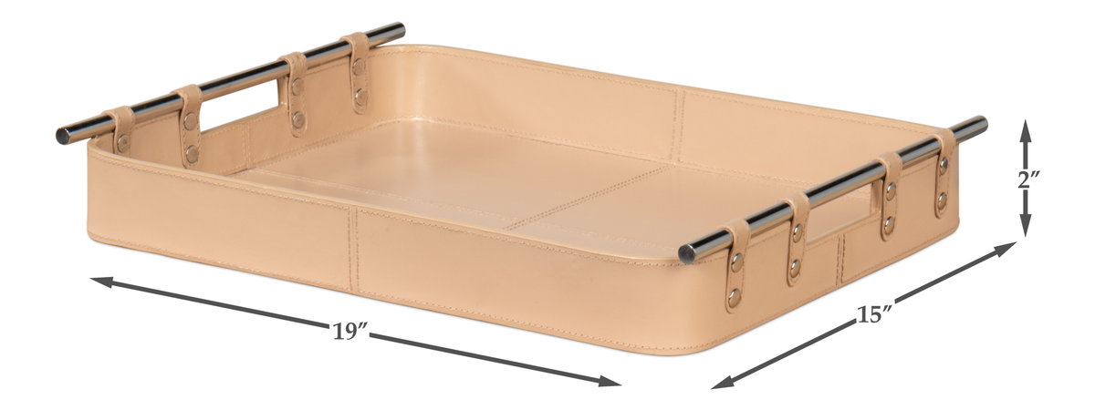 Safari Leather Tray  Mushroom, by Sarreid, 1'3" length x 1'7" width x 2" height View 13