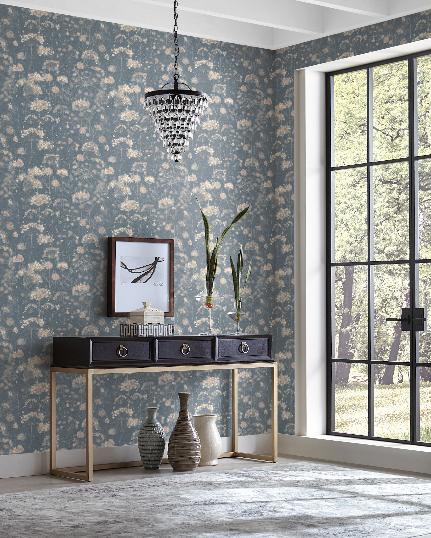 Botanical Fantasy Dark Blue Wallpaper large image 