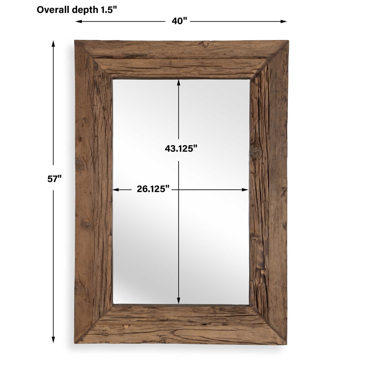Rennick Large Reclaimed Pine Mirror, by Uttermost, 3'4" width x 4'9" height x 1.5" depth View 3