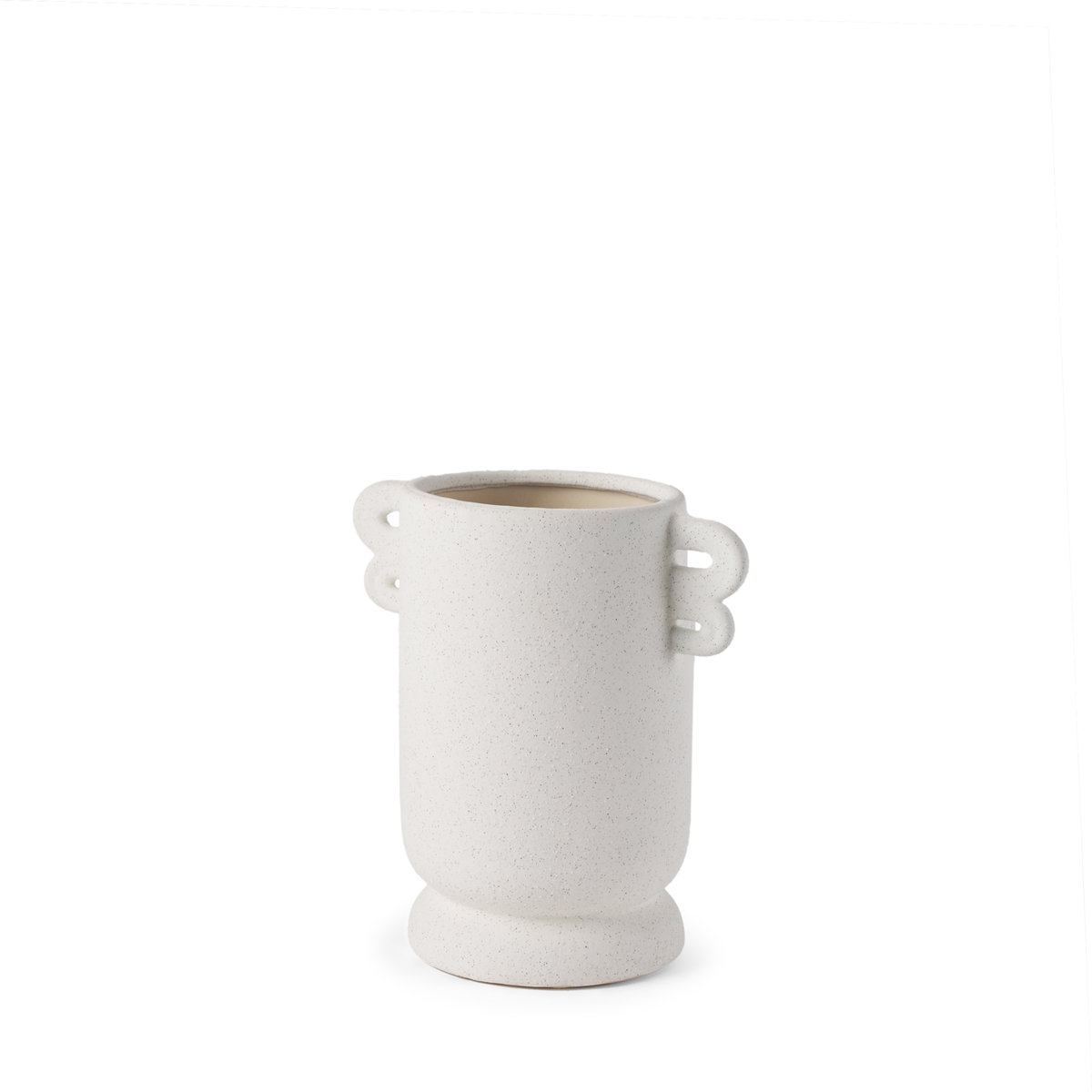Dylan Small Textured Off White with Handles Ceramic Vase, by Mercana, 6.25" length x 9.5" width x 10" height View 1