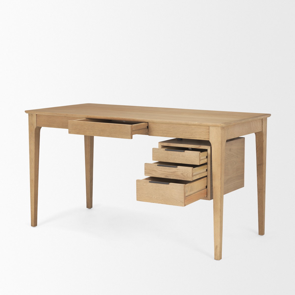 Tino Light Brown Oak Wood with 4 Drawers Desk, by Mercana, 55.12" length x 26.77" width x 29.92" height View 8