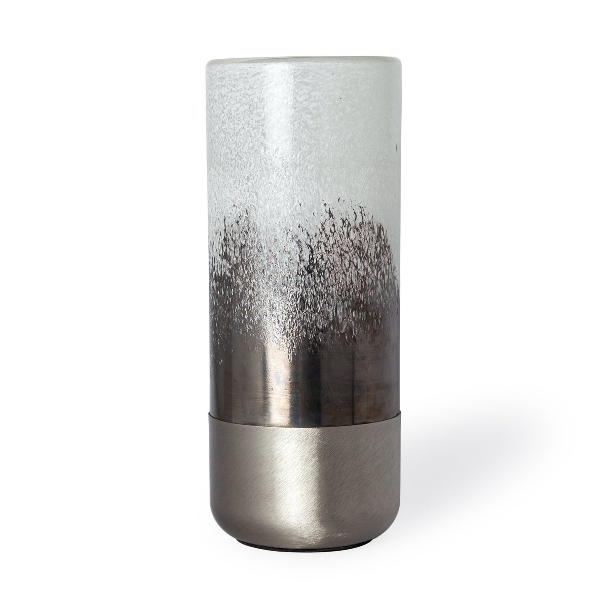 Baltic I Tall White Brushed Silver Metal Bottom Glass Vase, by Mercana, 4.72" length x 4.72" width x 12.6" height View 7