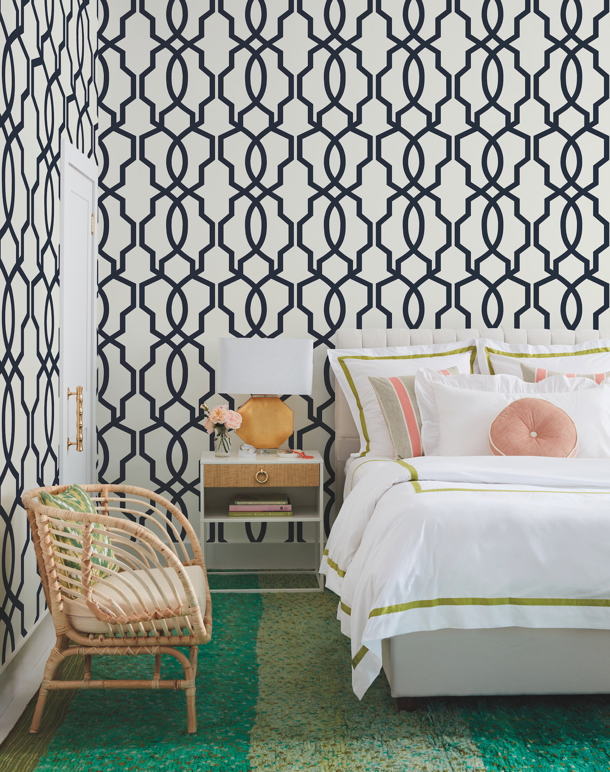 Hourglass Trellis Navy Wallpaper, by York Wall, 27' length x 2'3" width x 0.02" depth View 3