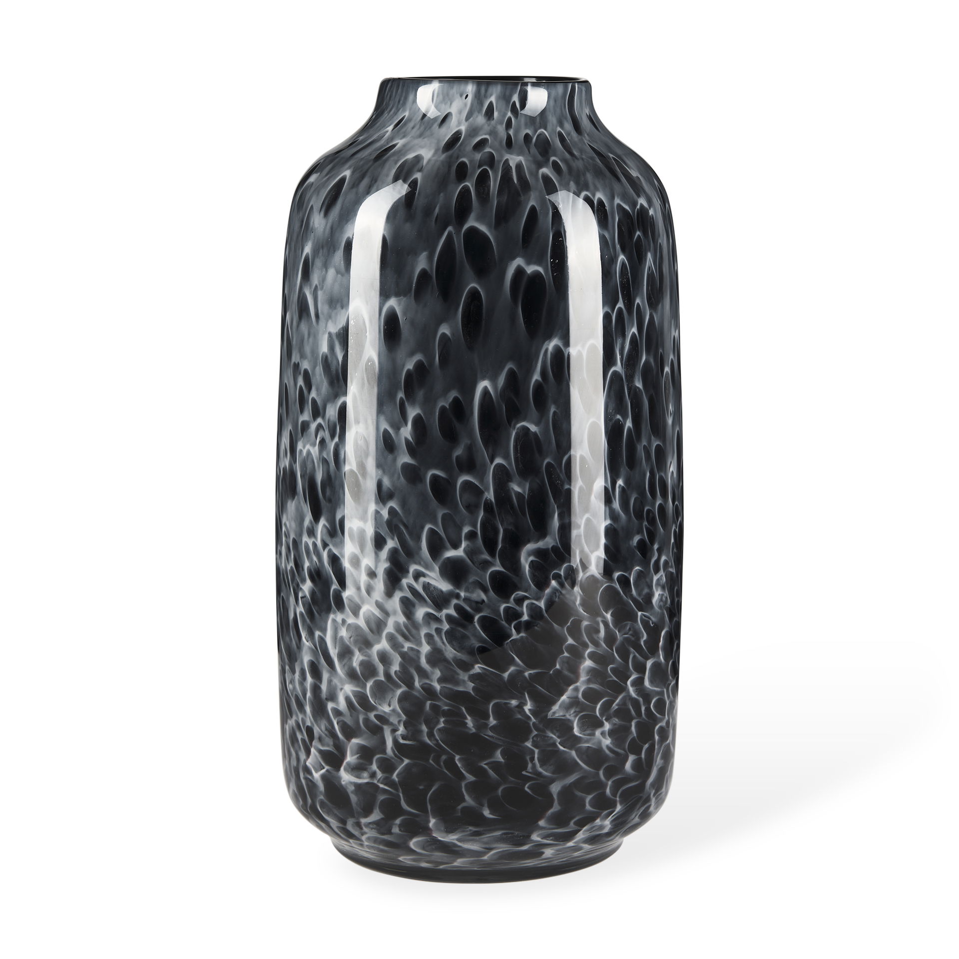 Masai Large Black Mottled Glass Vase, by Mercana, 7.91" length x 7.91" width x 14.96" height View 1