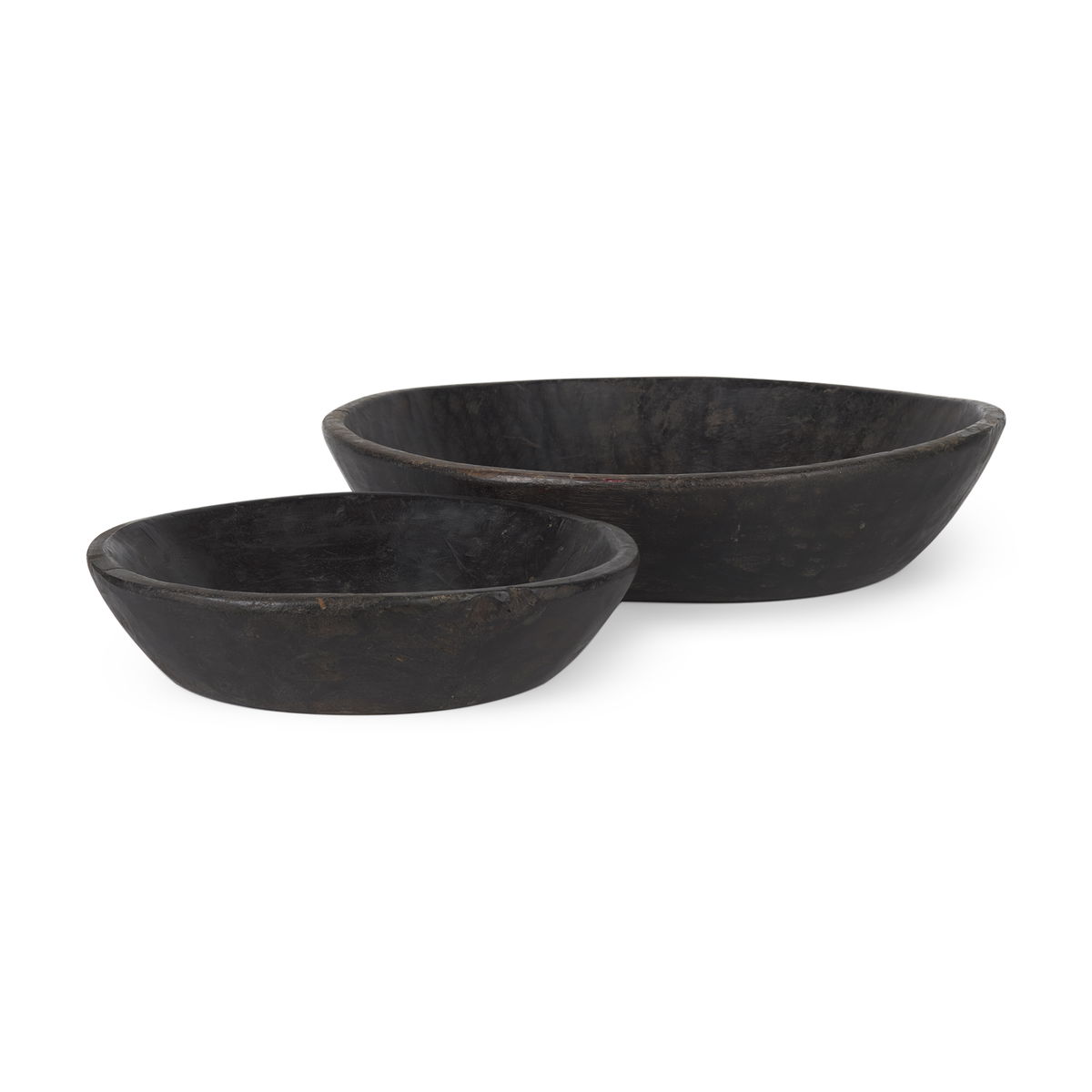 Nikita Set of 2 Large Black-Brown Reclaimed Wood Bowls, Decorative Bowl by Mercana, 17.25" length x 18.25" width x 4.5" height View 1