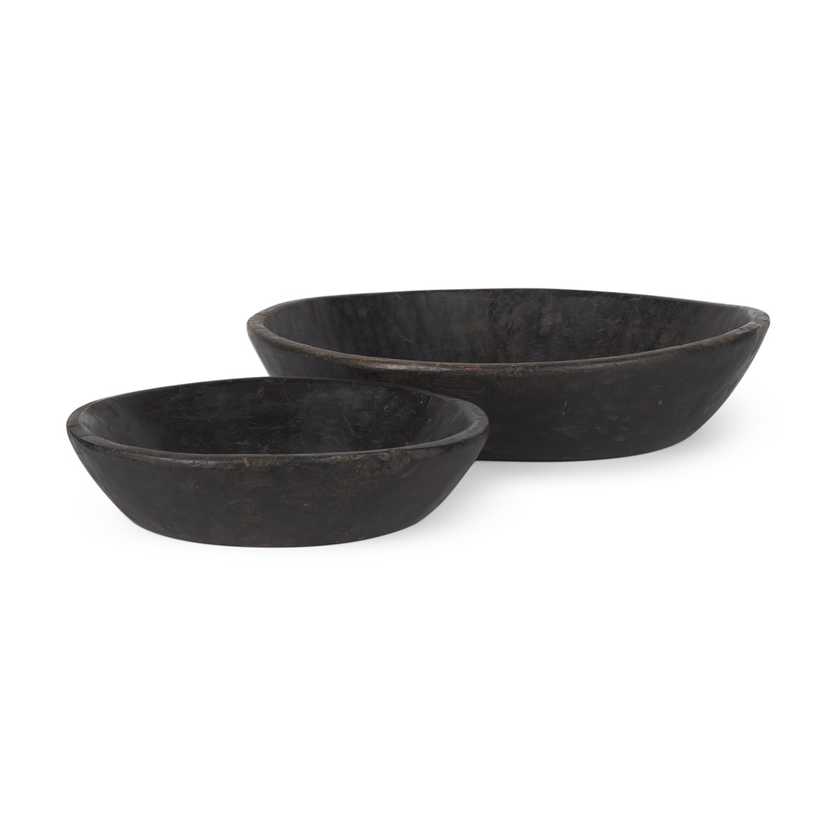 Nikita Set of 2 Large Black-Brown Reclaimed Wood Bowls, Decorative Bowl by Mercana, 17.25" length x 18.25" width x 4.5" height View 1