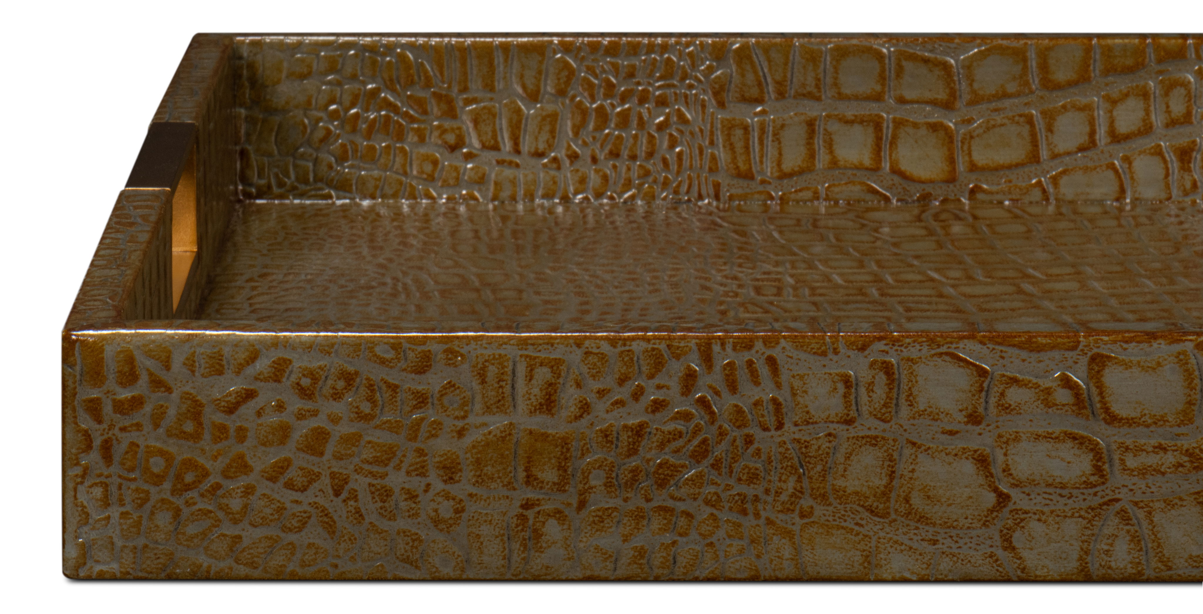 Norton Leather Tray,Croco Leather,Ant Gr, Decor by Sarreid, 24" length x 18" width x 2.5" height View 5
