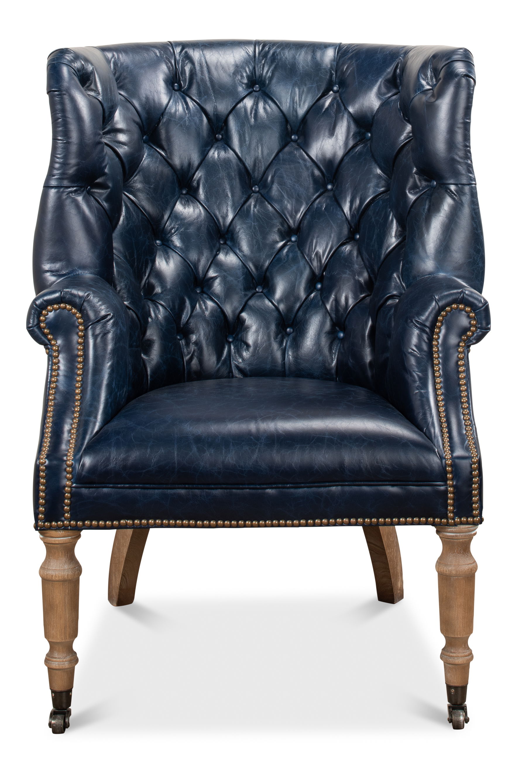 Welsh Blue Leather Chair, Seating by Sarreid, 30" length x 32" width x 40" height View 4