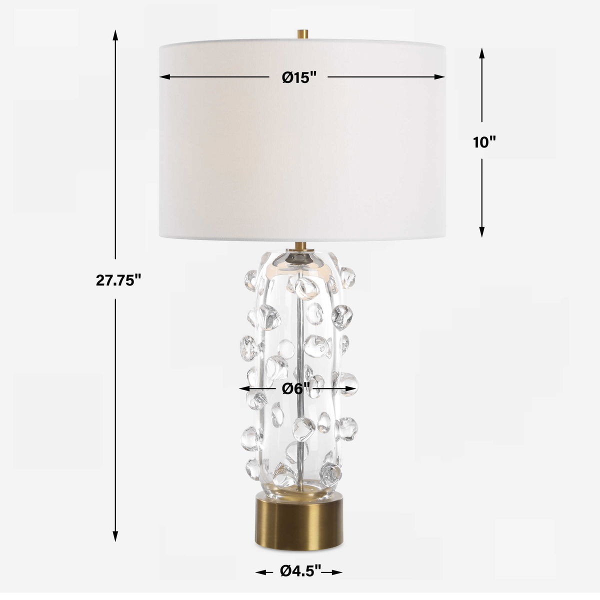 Aura Clear Glass Table Lamp, by Uttermost, 15" width x 27.75" height x 15" depth View 3