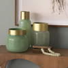 Minty   Green Glass Vase with Matte Gold Metal Neck Cuff, by Mercana, 5.67" length x 5.67" width x 16.8" height thumbnail 3