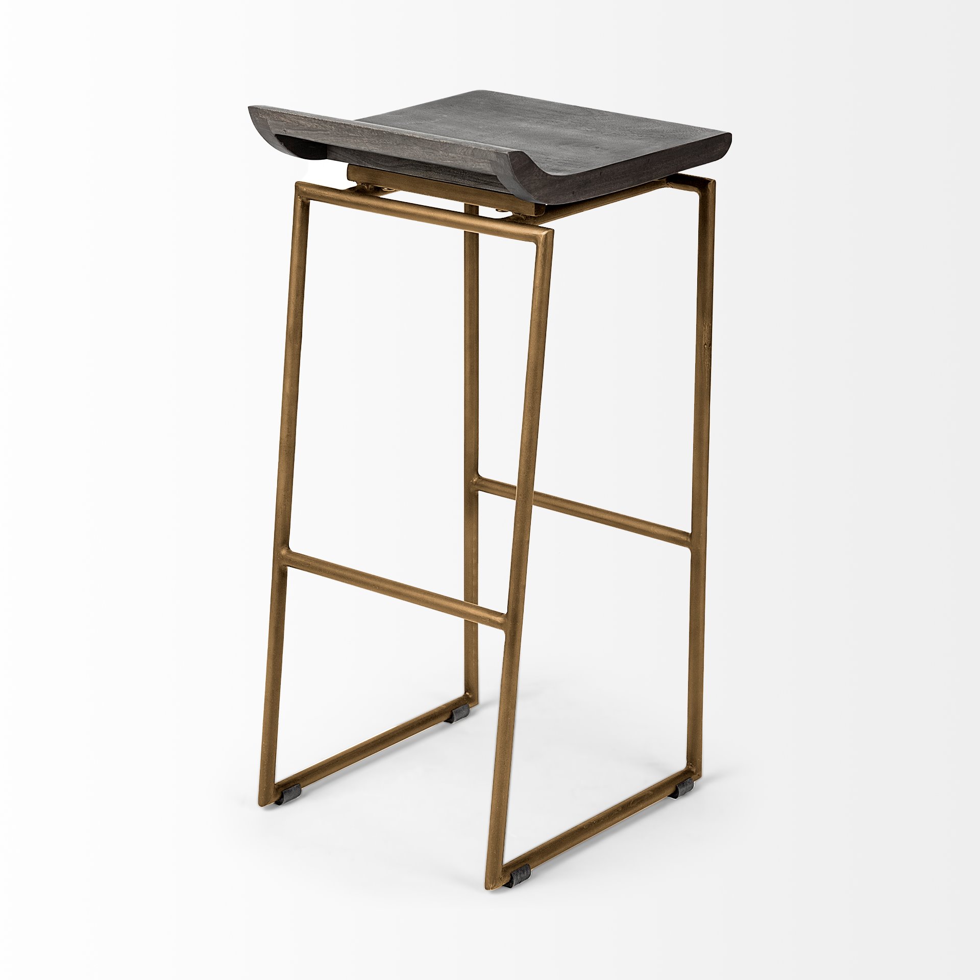 Givens 30.25' Seat Height Brown Wood Seat Gold Metal Base Stool large image 