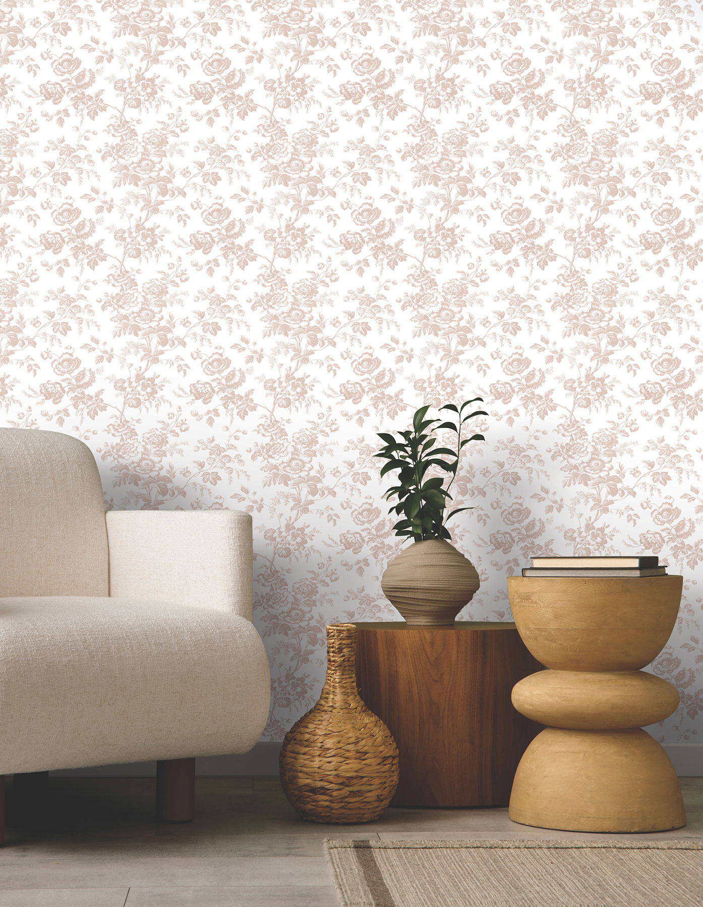 Anemone Toile Blush Wallpaper, by York Wall, 33' length x 1'8.5" width x 0.02" depth View 2