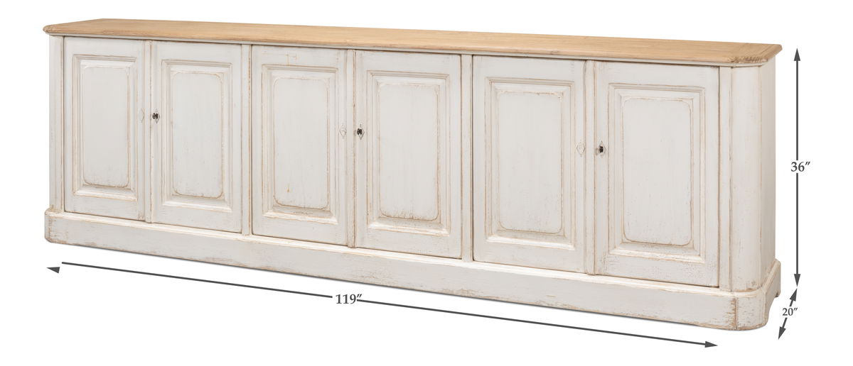 Antique Whitewash Sideboard  6 Door, by Sarreid, 1'8" length x 9'11" width x 3' height View 18