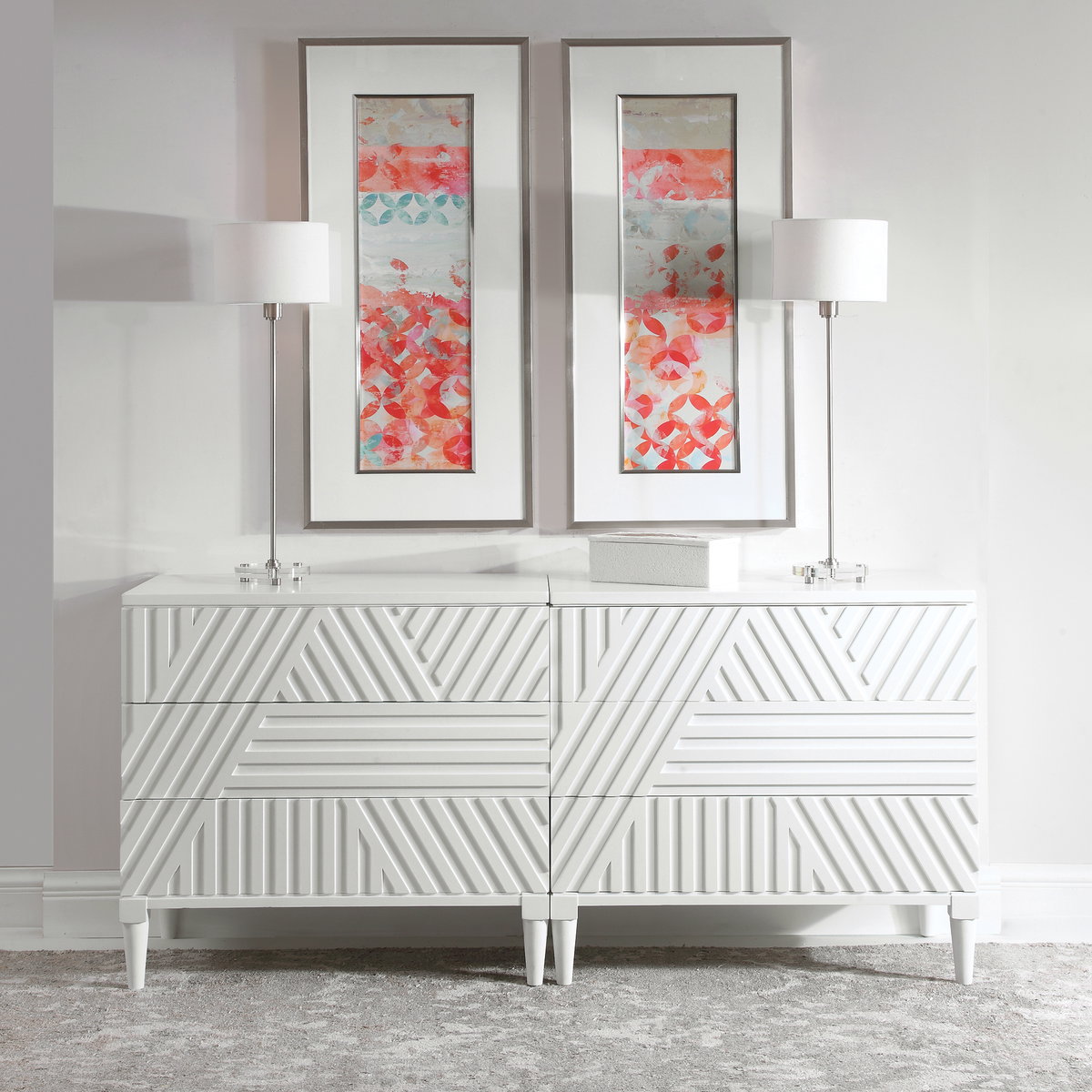 Colby White Drawer Chest, Furniture by Uttermost, 36" width x 33" height x 18" depth View 10