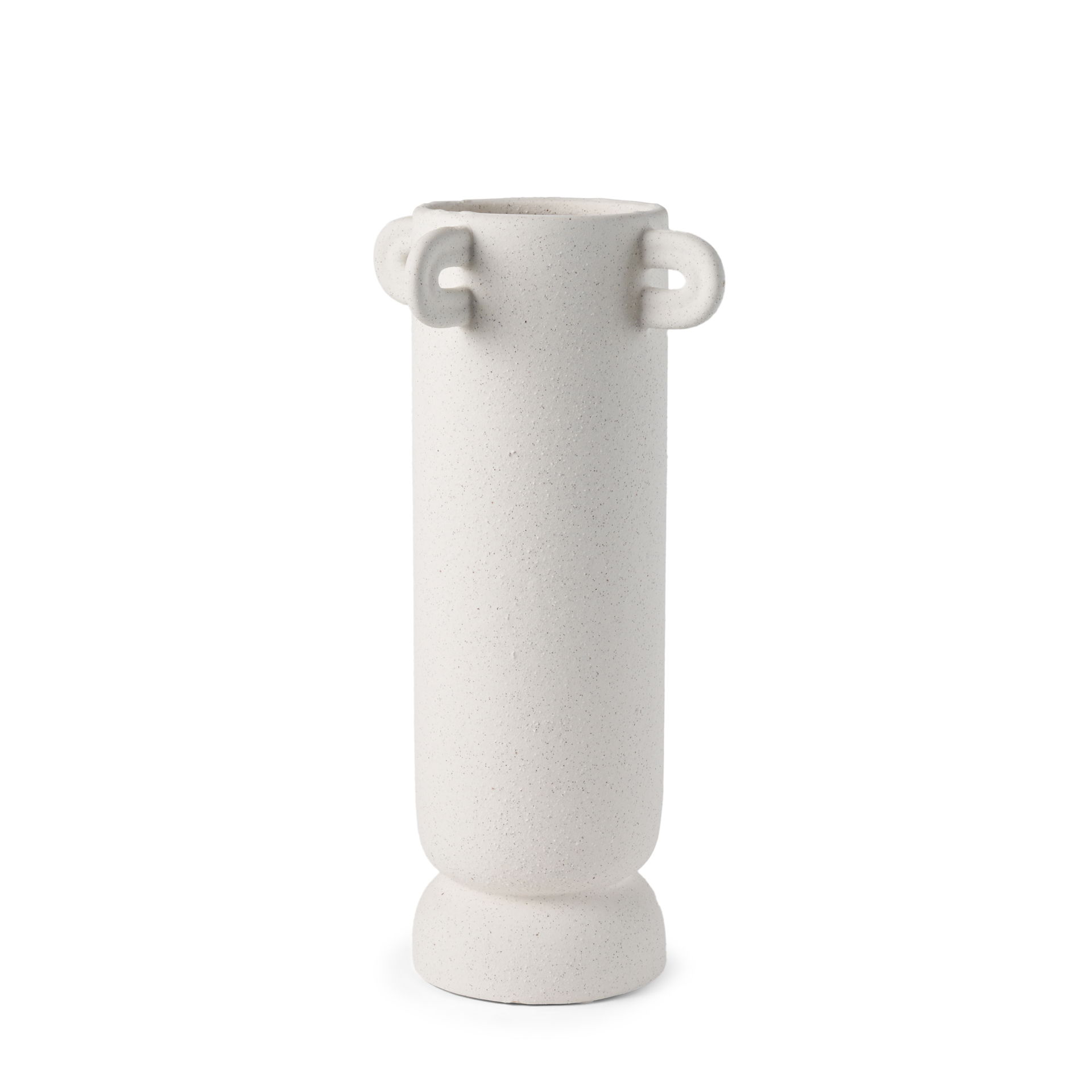 Dylan Tall Textured Off White with Handles Ceramic Vase, by Mercana, 8.5" length x 8.5" width x 16" height View 1