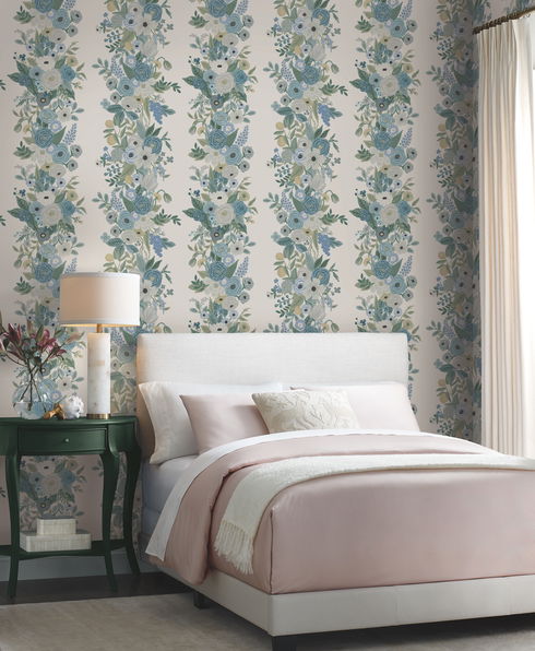 Garden Party Trellis White & Blue Wallpaper
