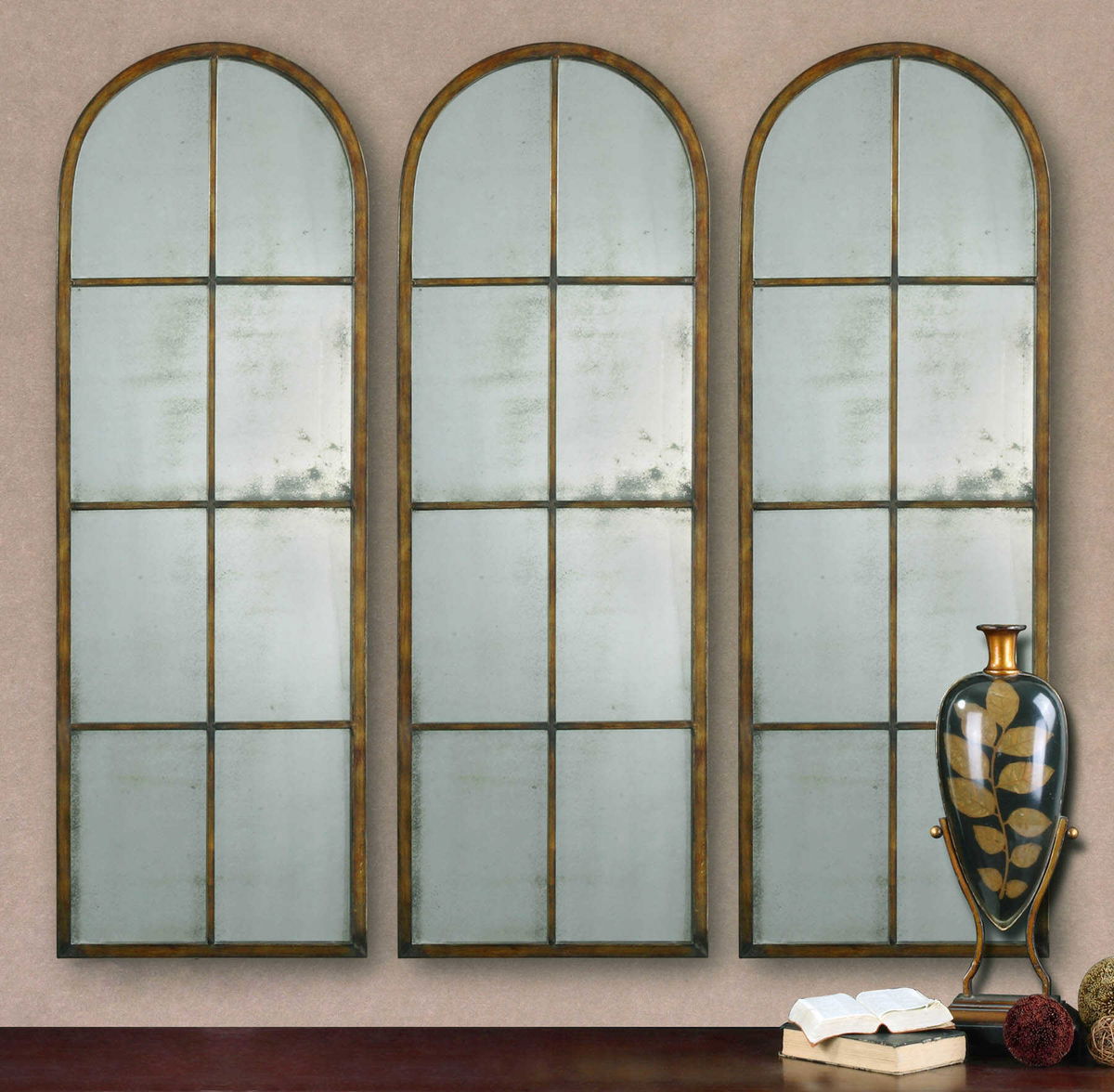 Amiel Arched Brown Mirror, by Uttermost, 16.5" width x 50" height x 1.37" depth View 4