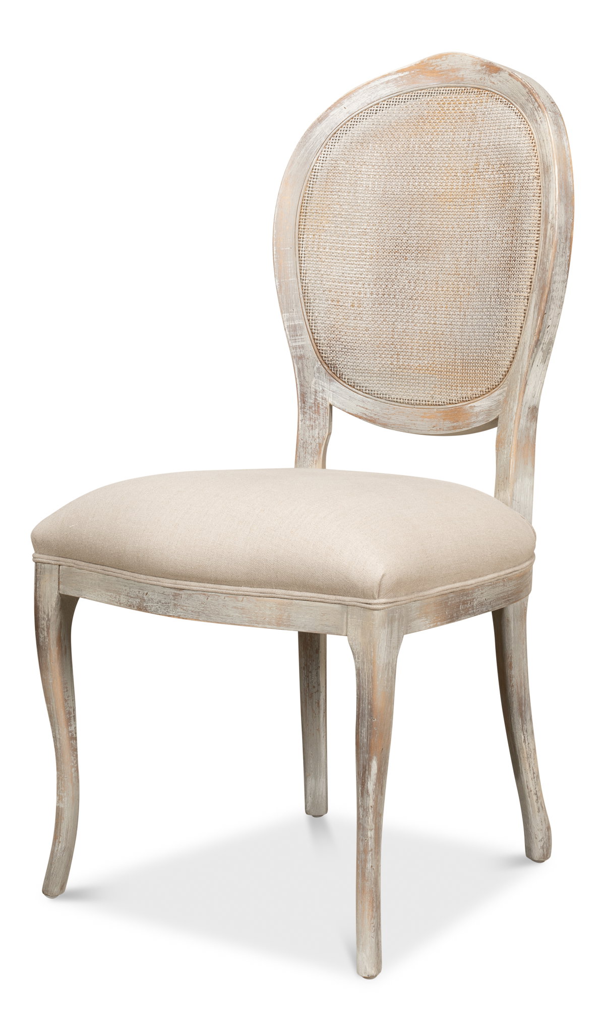 Oval Cane Back S/Chair  Grey Oak  Flax, by Sarreid, 2' length x 1'9" width x 3'5" height View 1