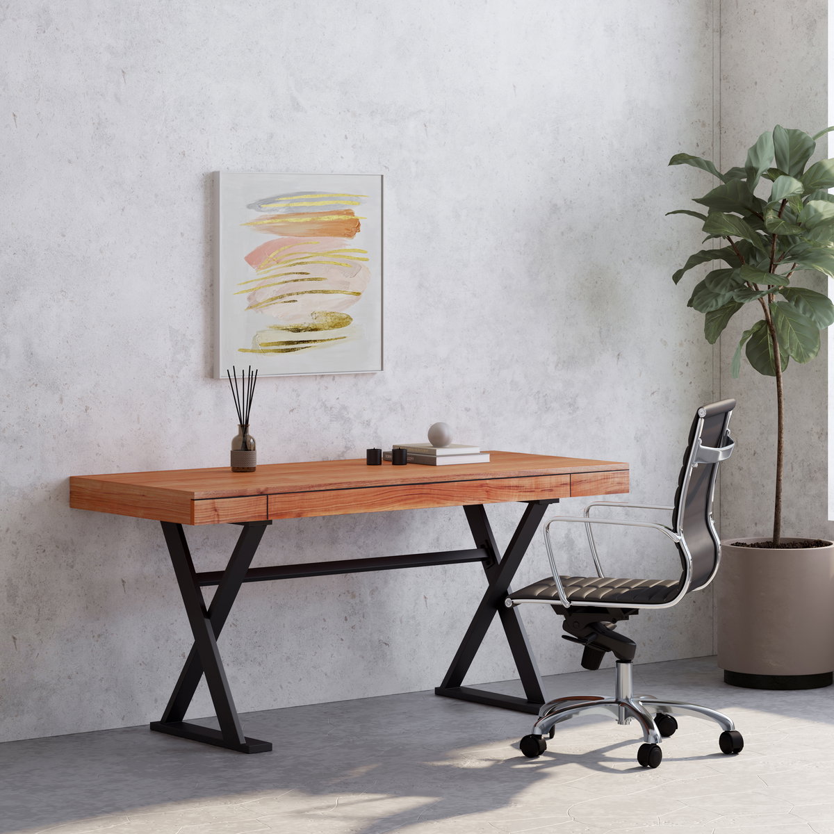Profecto Desk Natural Oak, by Moe's Home, 63" width x 29.5" height x 26" depth View 12