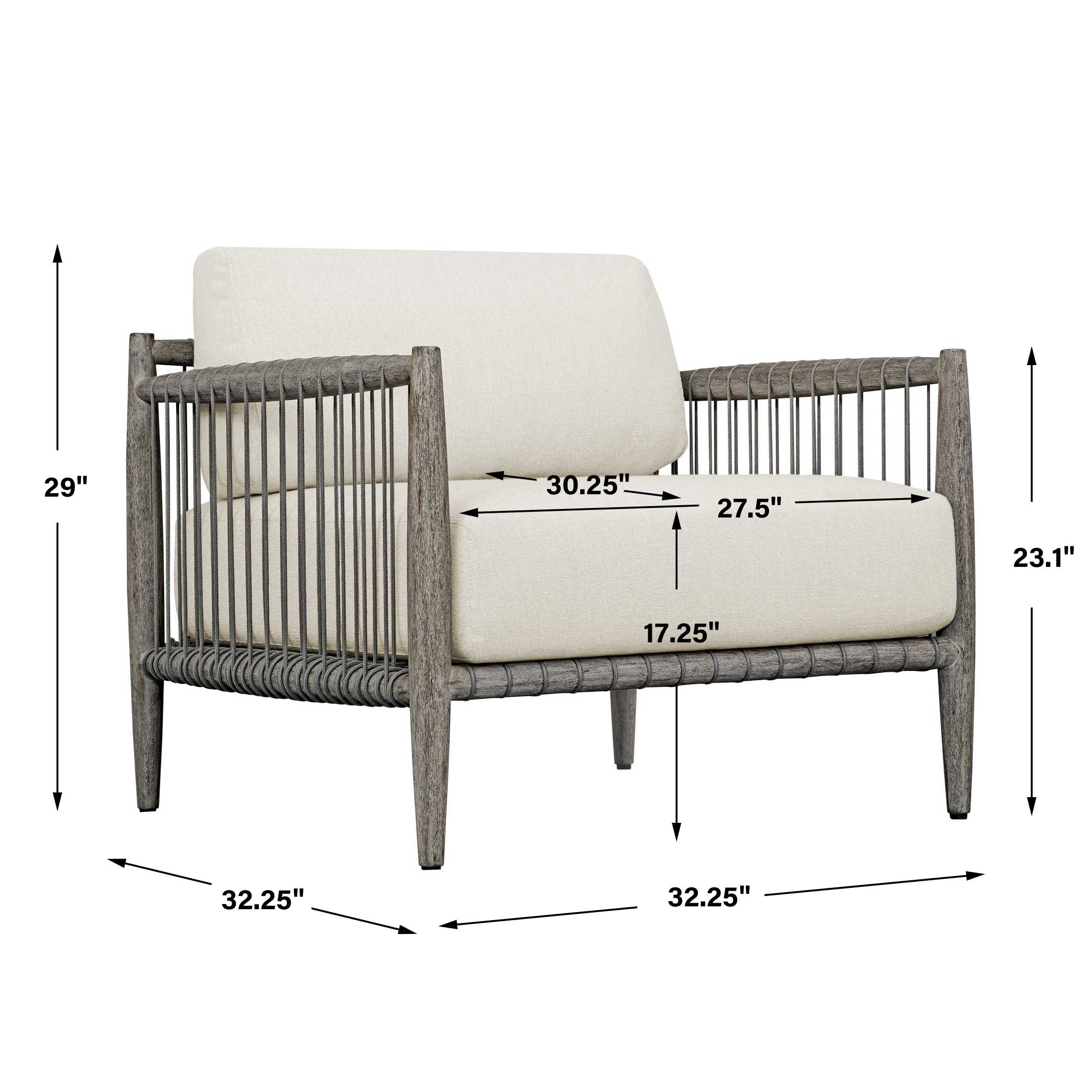 Borneo White Outdoor Lounge Chair, Furniture by Uttermost, 32" width x 29" height x 32" depth View 3