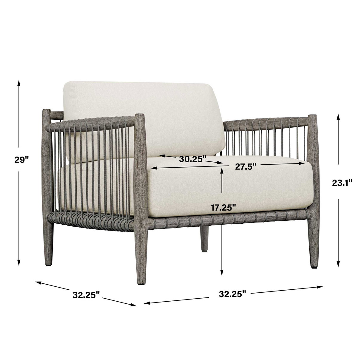 Borneo White Outdoor Lounge Chair, Outdoor Accent Chair by Uttermost, 2'8" width x 2'5" height x 2'8" depth View 3