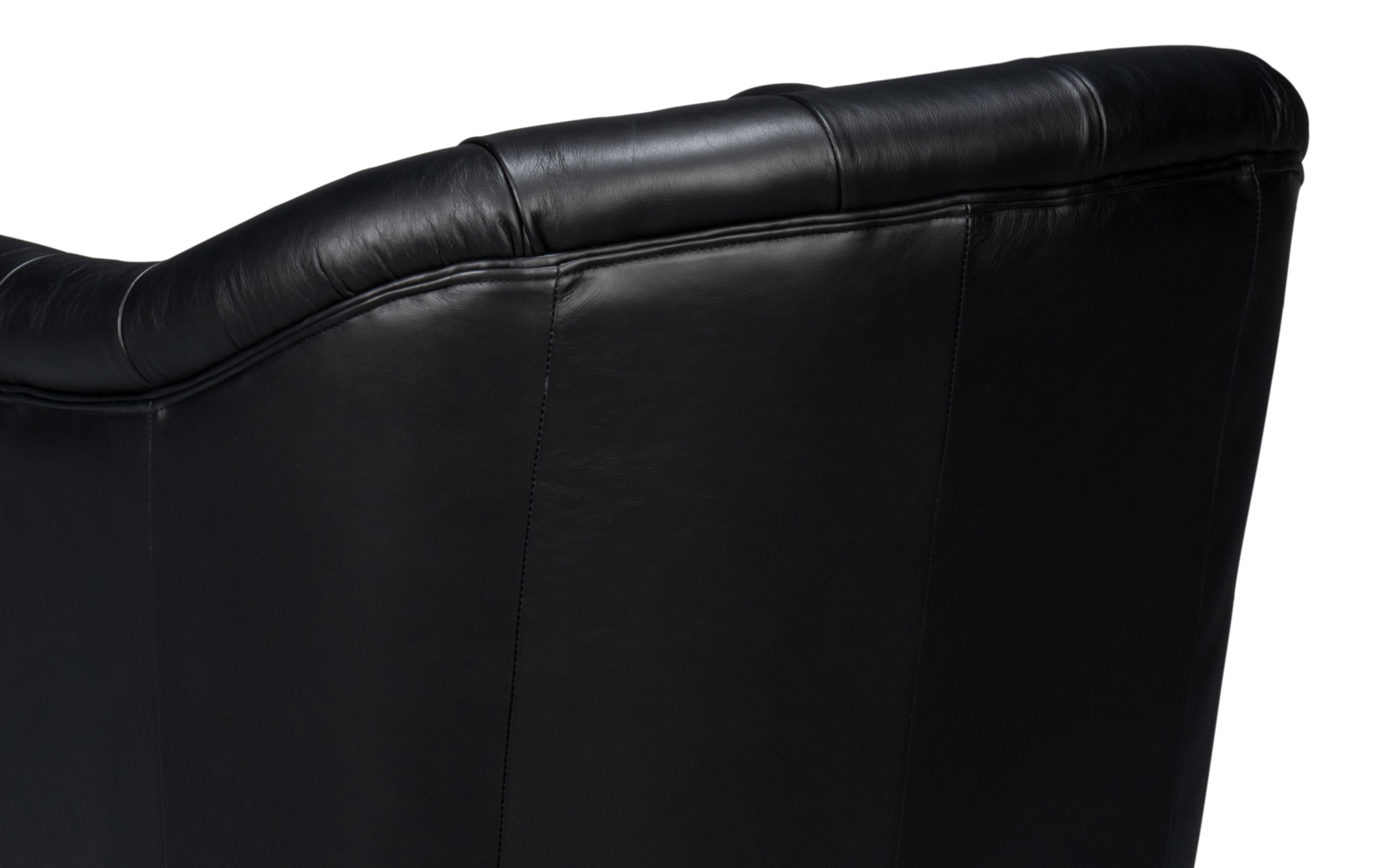 Coolidge Leather Swivel Chair, Black, Seating by Sarreid, 30" length x 28" width x 31" height View 3