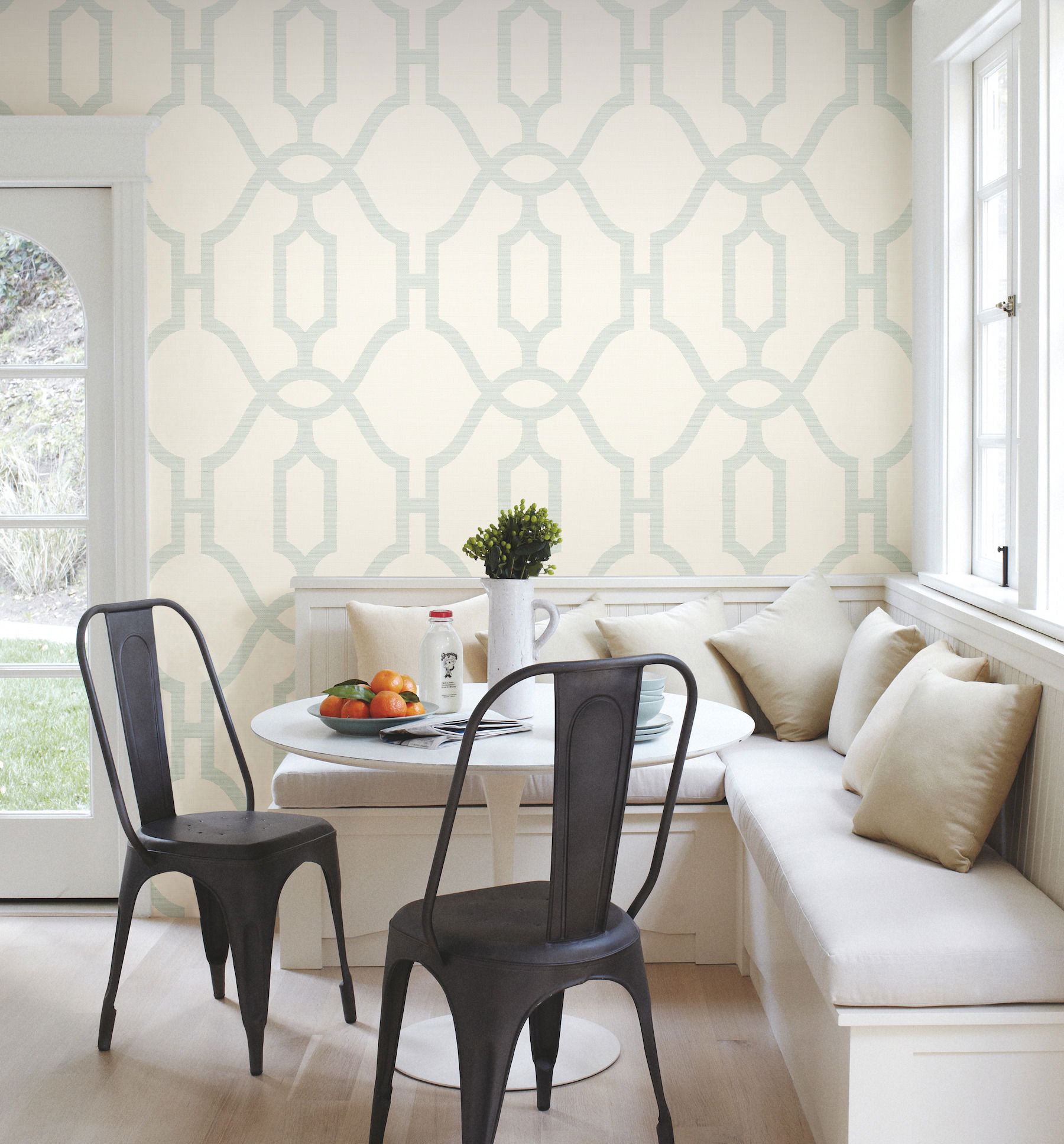 Magnolia Home Woven Trellis Beige & Blue Peel & Stick Wallpaper, by York Wall, 20' length x 1'8.5" width x 0.02" depth View 3
