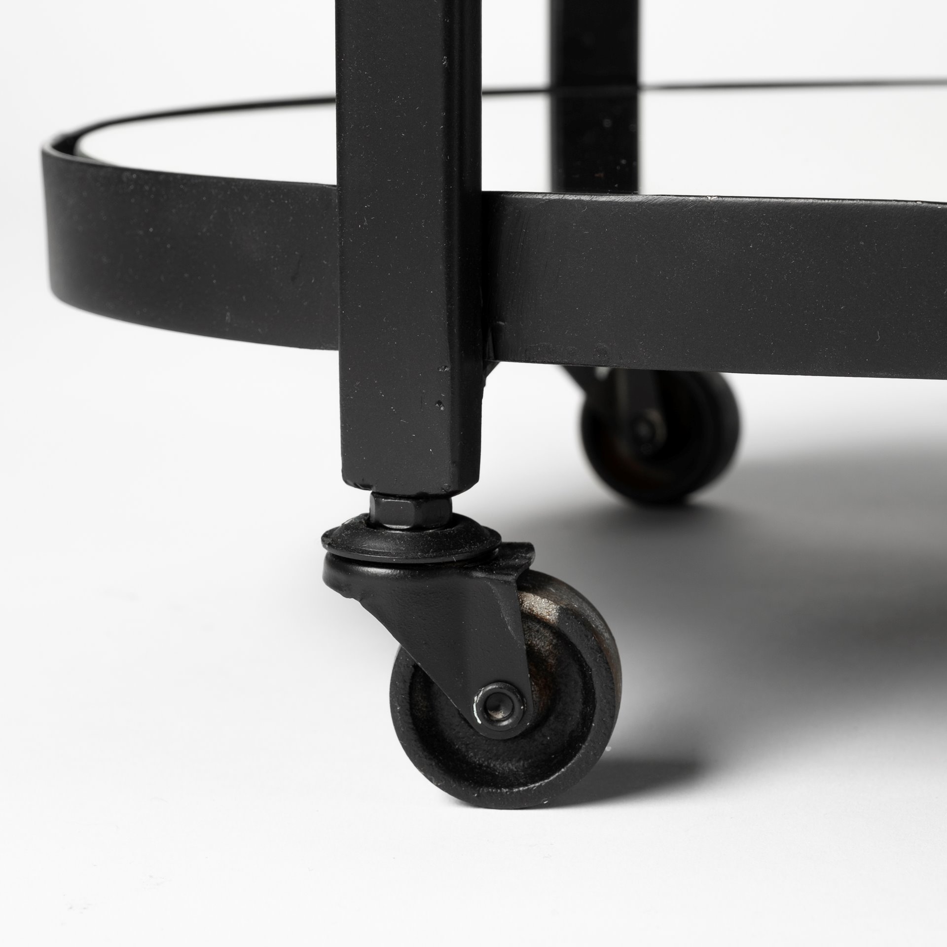 Eleonore Black Metal Frame Two-Tier with Glass Shelves Bar Cart, Bar Carts & Cabinet by Mercana, 25" length x 16.14" width x 27.95" height View 11