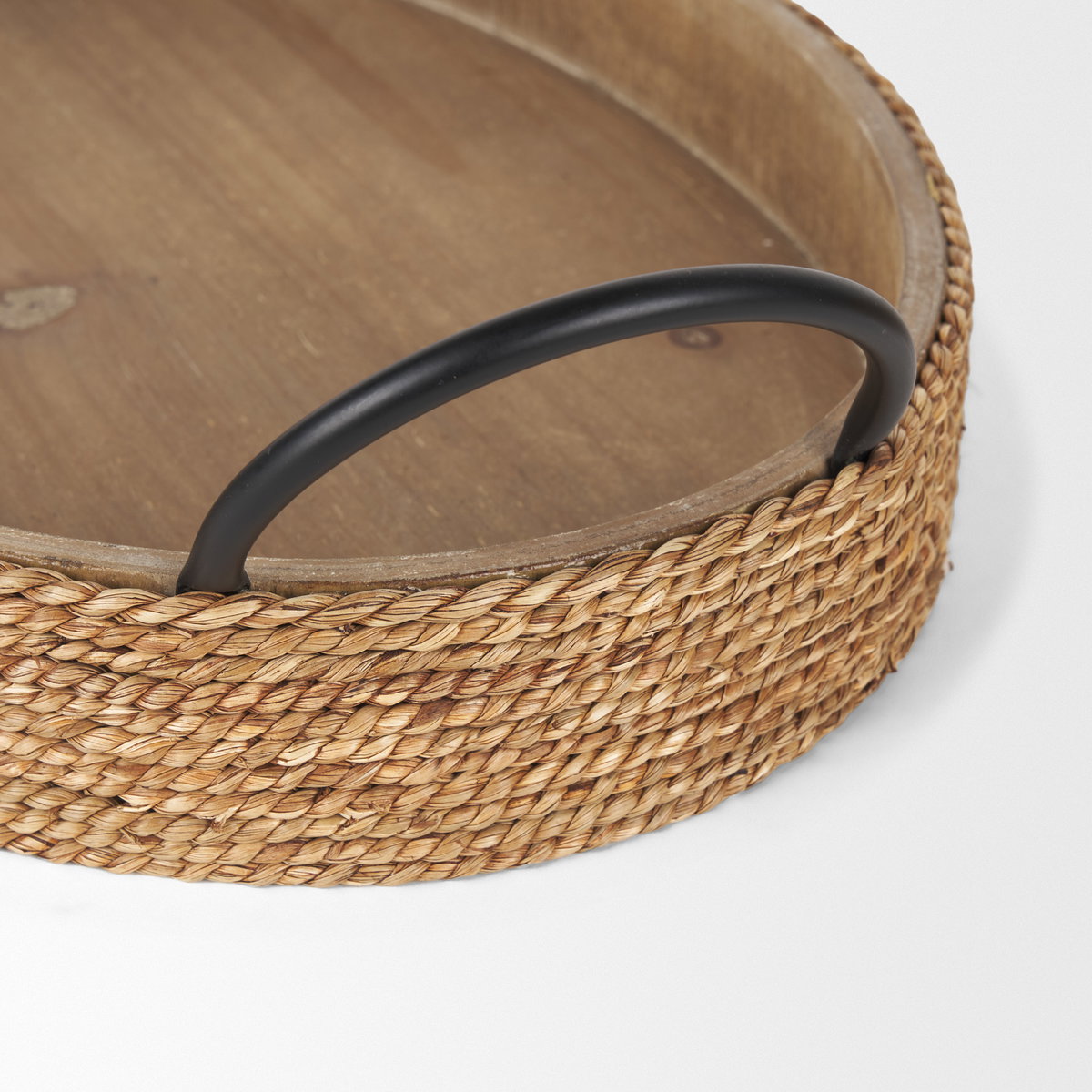 Wheaton Light Brown Wood with Natural Jute Serving Trays, Decorative Tray by Mercana, 20" length x 12.12" width x 4.75" height View 9