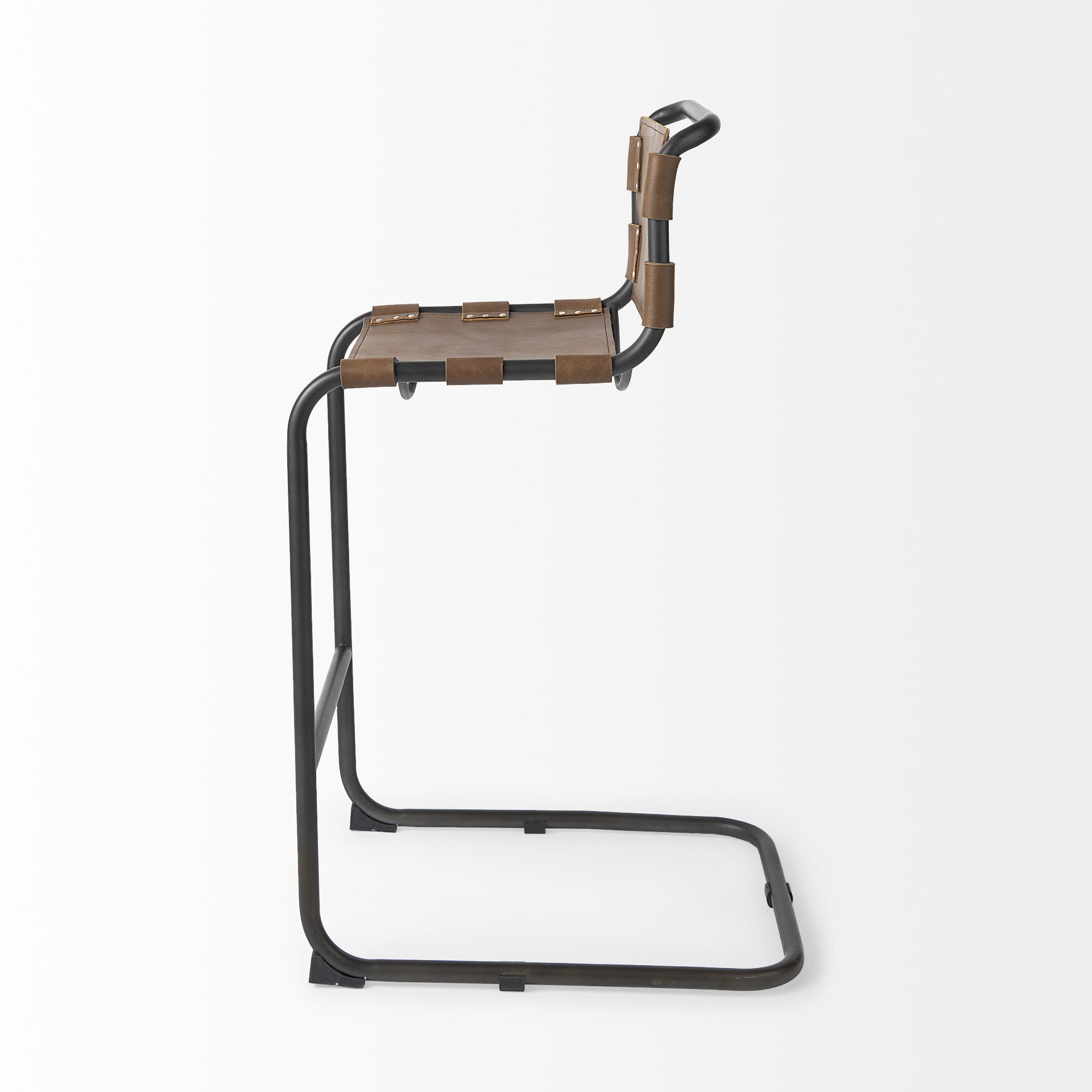 Berbick 43' Total Height Medium Brown Leather with Iron Frame Bar Stool, Counter & Bar Stool by Mercana, 20.5" length x 24.8" width x 43" height View 4