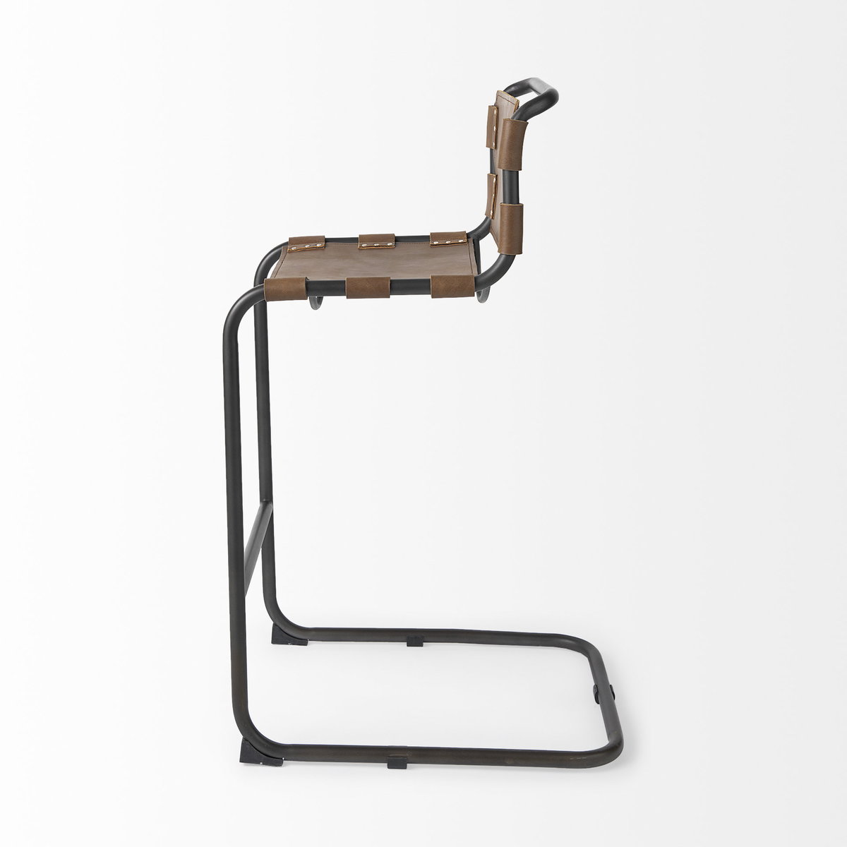 Berbick Low Back 30in Seat Bar Stool | Brown Leather with Gray Metal, Counter & Bar Stool by Mercana, 20.5" length x 24.8" width x 43" height View 4