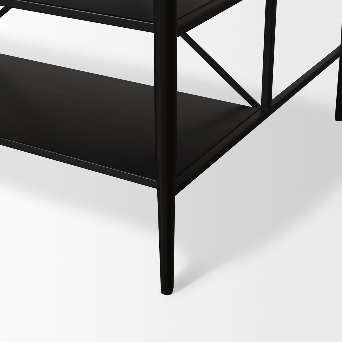 Amika White Marble Top Black Metal Base Kitchen Island, by Mercana, 62" length x 34" width x 36" height View 15