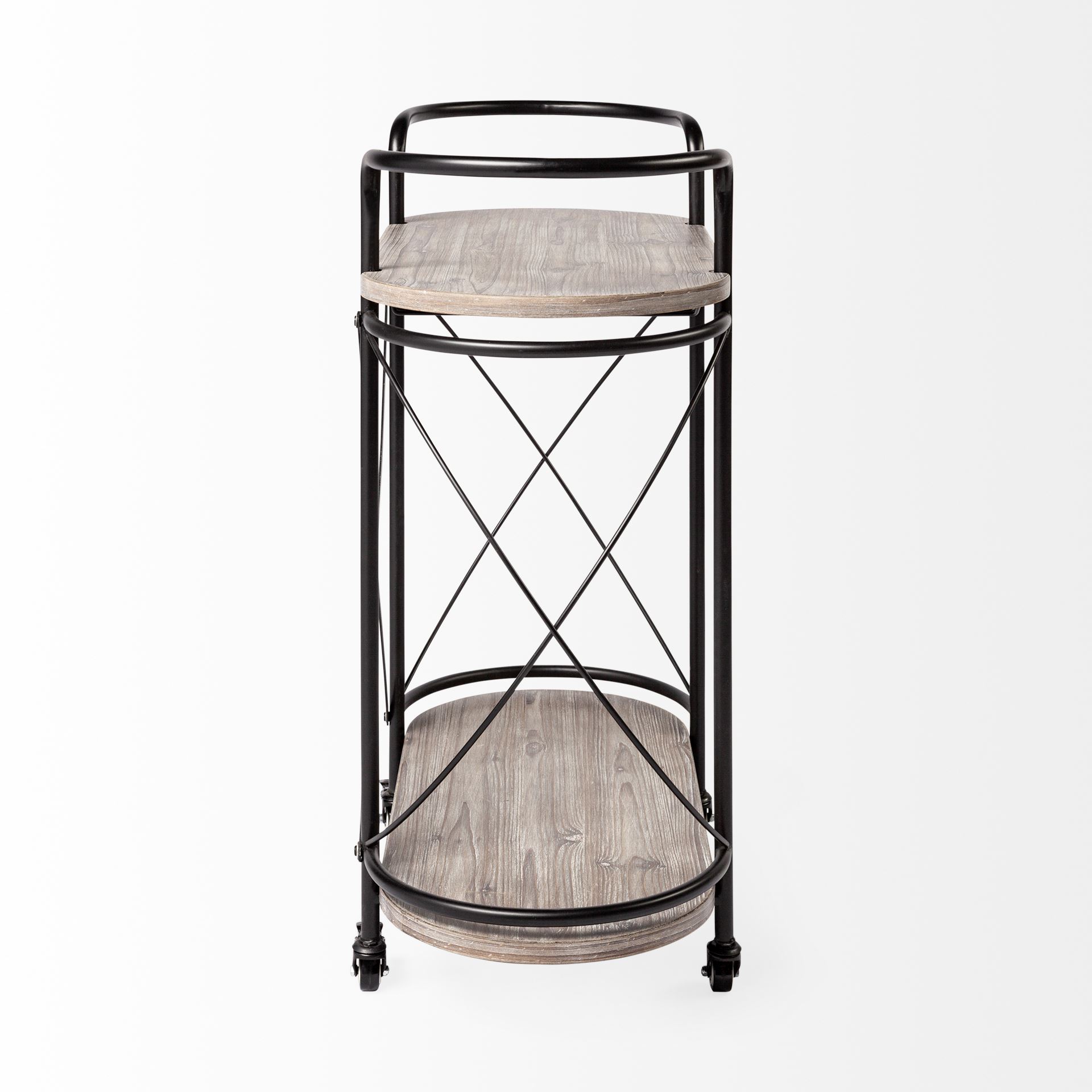 Marlon Black Metal Frame Two Tier Shelves with Stemware holder Bar Cart, Bar Carts & Cabinet by Mercana, 34.65" length x 15.35" width x 34.25" height View 5