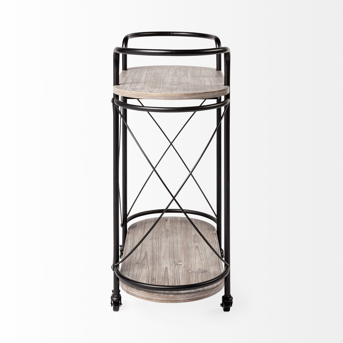 Marlon Black Metal Frame Two Tier Shelves with Stemware holder Bar Cart, Bar Carts & Cabinet by Mercana, 34.65" length x 15.35" width x 34.25" height View 5