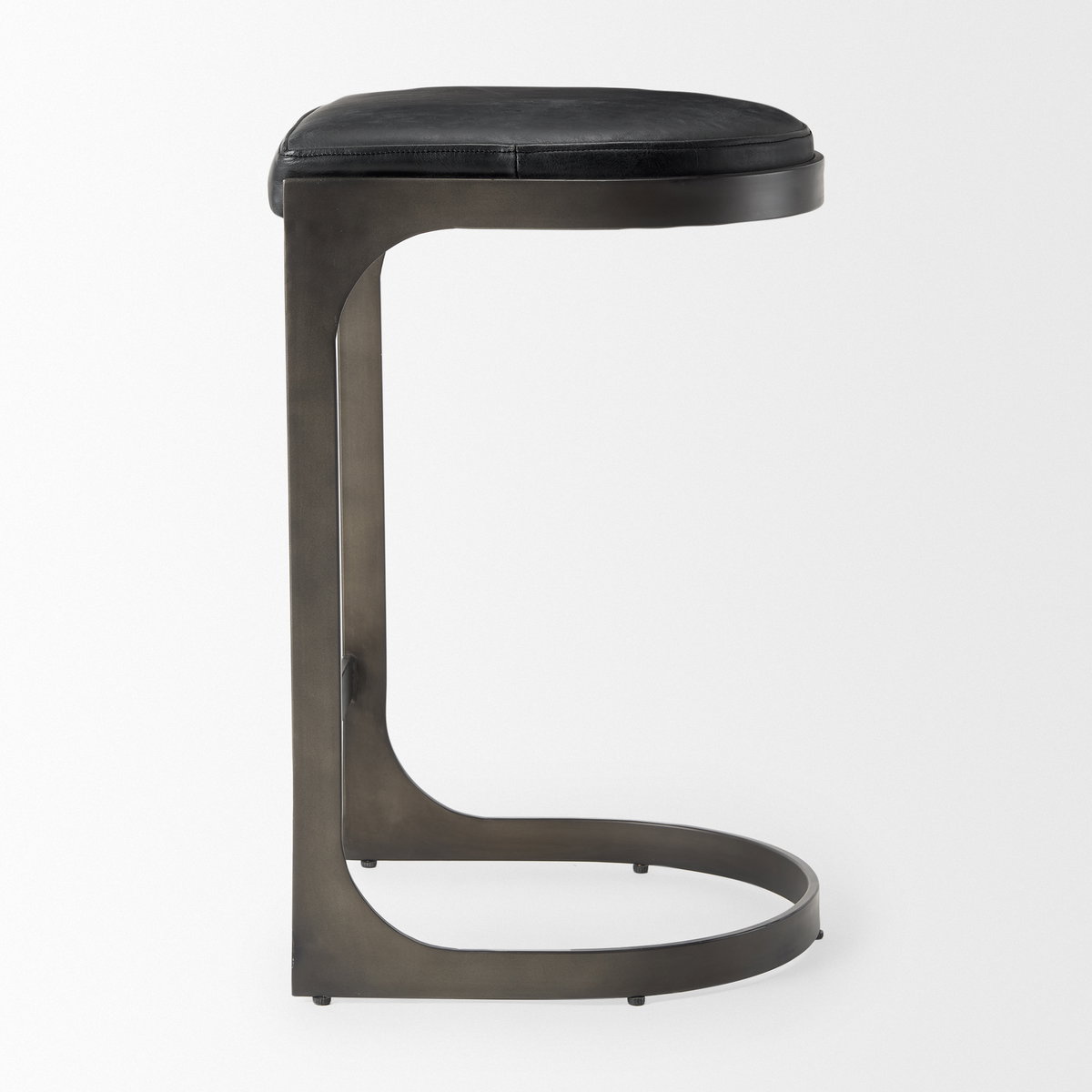 Tyson Backless 28in Seat Bar Stool | Black Leather with Black Metal, Counter & Bar Stool by Mercana, 17.25" length x 17.5" width x 28" height View 4