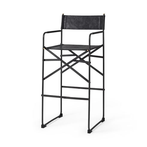 Direttore 19.3L x 19.3W x 44.1H Black Leather Seat with Black Iron Frame Bar Stool