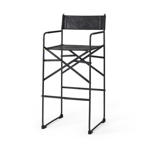 Direttore Backless 44.1in Seat Bar Stool | Black Leather with Black Iron