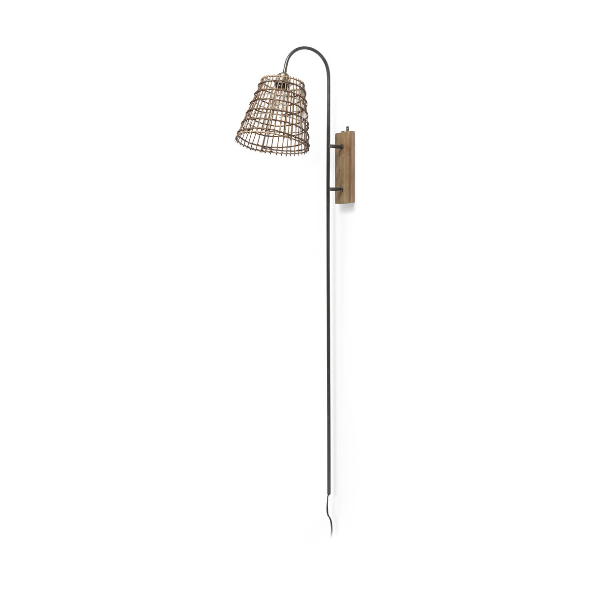 Kiley  Brown Woven Shade with Black Metal Wall Sconce, by Mercana, 27.95" length x 7.01" width x 15.55" height View 1