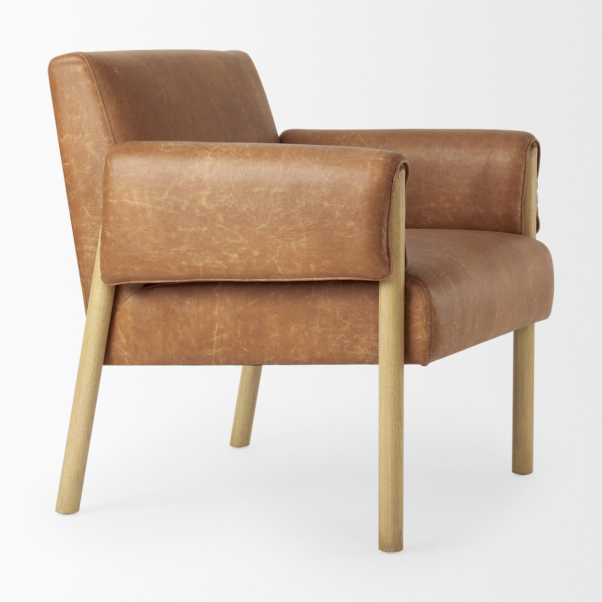 Ashton Brown Vegan Leather with Light Wood  Accent Chair, by Mercana, 28.54" length x 29.72" width x 31.5" height View 9